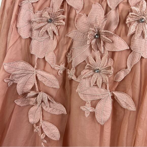 RYU New Strapless 3D Floral Applique Rhinestone Mini Dress Large Mesh Fairy - Picture 5 of 14